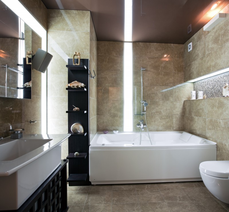 цвет натяжного потолка в ванной